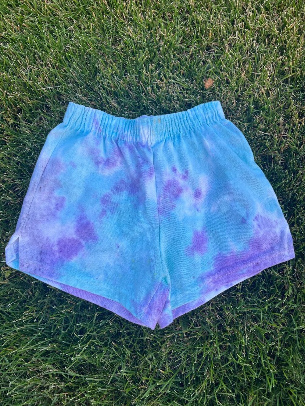 Girl's Medium (8-10) Purple & Teal Random Tie-Dye Cheer Shorts